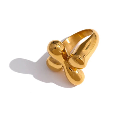 Unique Creative Golden Ring displayed on a white background, showcasing its exclusive and innovative design crafted from hypoallergenic stainless steel and plated with 18k gold, providing lasting elegance and guaranteed comfort