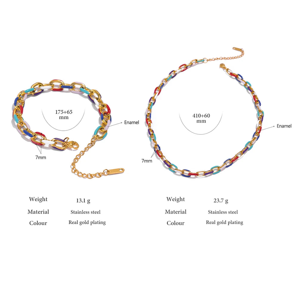 Rainbow Chain Bracelet, hypoallergenic stainless steel, 18k gold-plated, featuring multicolored chains for a cheerful and sustainable look.