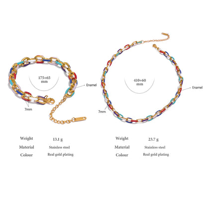 Rainbow Chain Bracelet, hypoallergenic stainless steel, 18k gold-plated, featuring multicolored chains for a cheerful and sustainable look.