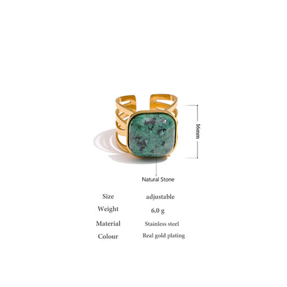 Yhpup Green African Turquoise Ring Stainless Steel Jewelry for Women Charm Metal Opening Finger Ring кольцо женское Gift New