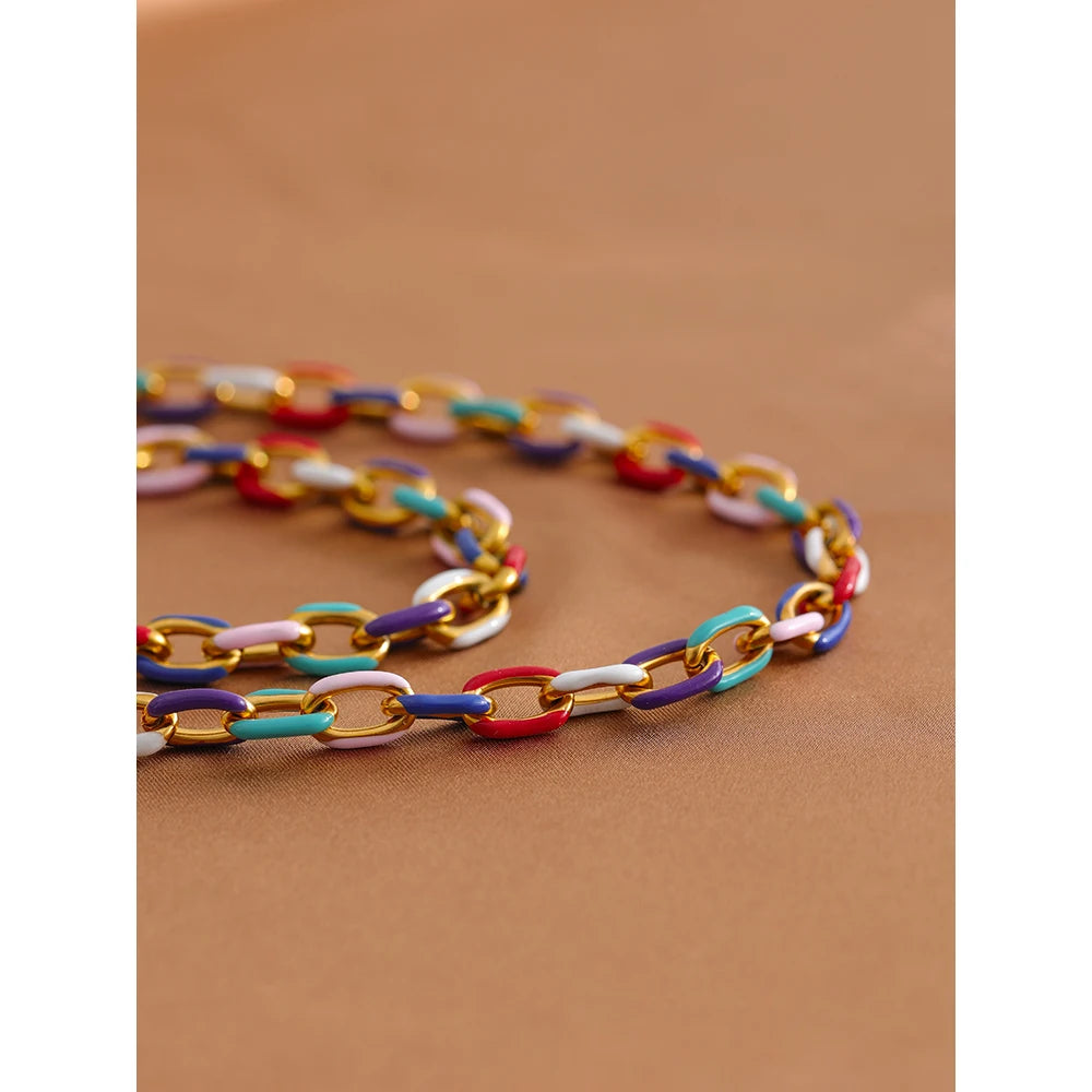 Rainbow Chain Bracelet, hypoallergenic stainless steel, 18k gold-plated, featuring multicolored chains for a cheerful and sustainable look.