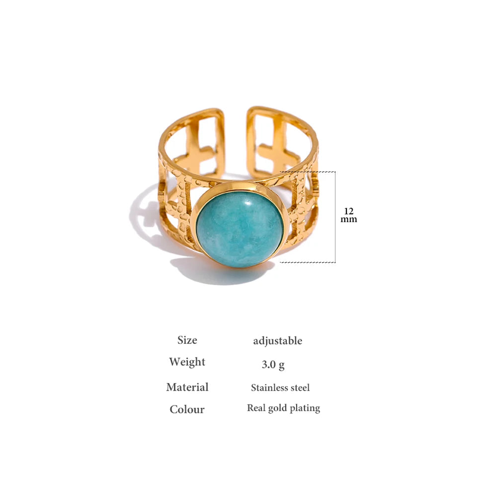 Yhpup 316L Stainless Steel Trendy Ring Simple Golden Metal Blue Stone Opening for Women кольцо женское Wedding Gift Jewelry