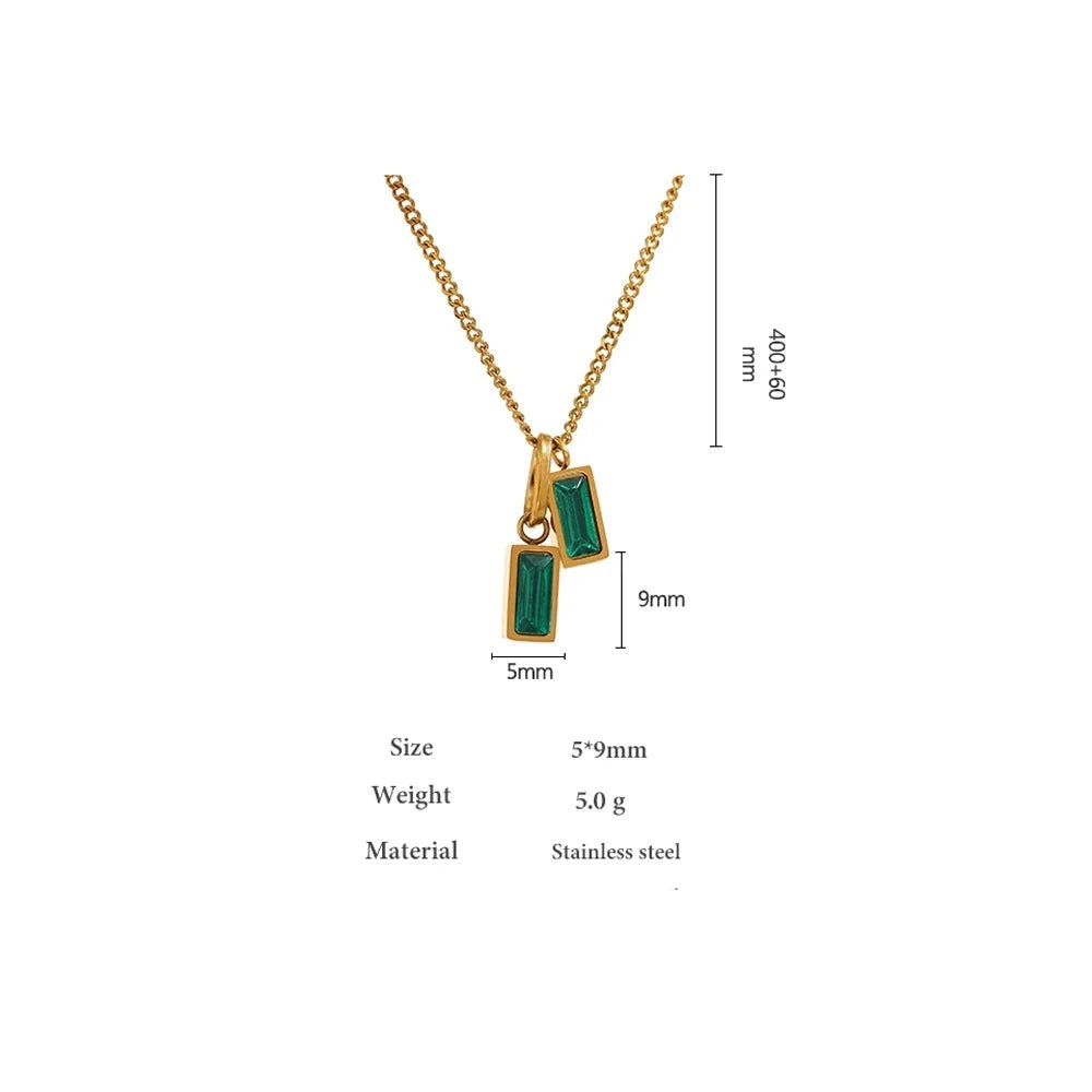 Green Duo Rectangle Pendant Necklace