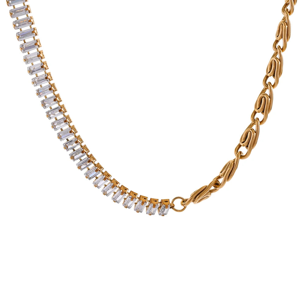 Enchanted Creative Chain Bracelet and Necklace Set with Solid Zirconias, hypoallergenic stainless steel, 18k gold-plated, for elegant special occasions.