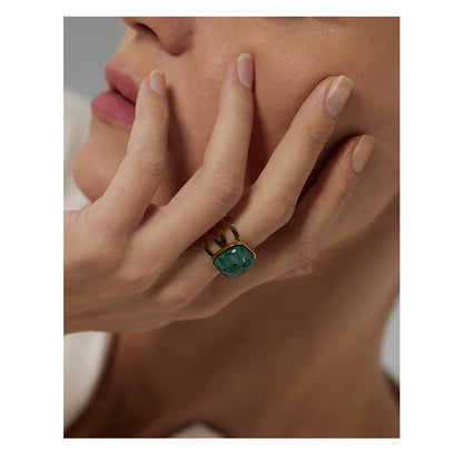 Yhpup Green African Turquoise Ring Stainless Steel Jewelry for Women Charm Metal Opening Finger Ring кольцо женское Gift New