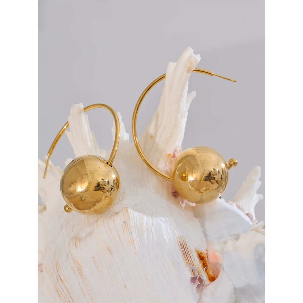 Elegant Golden Spherical Hoop Earrings