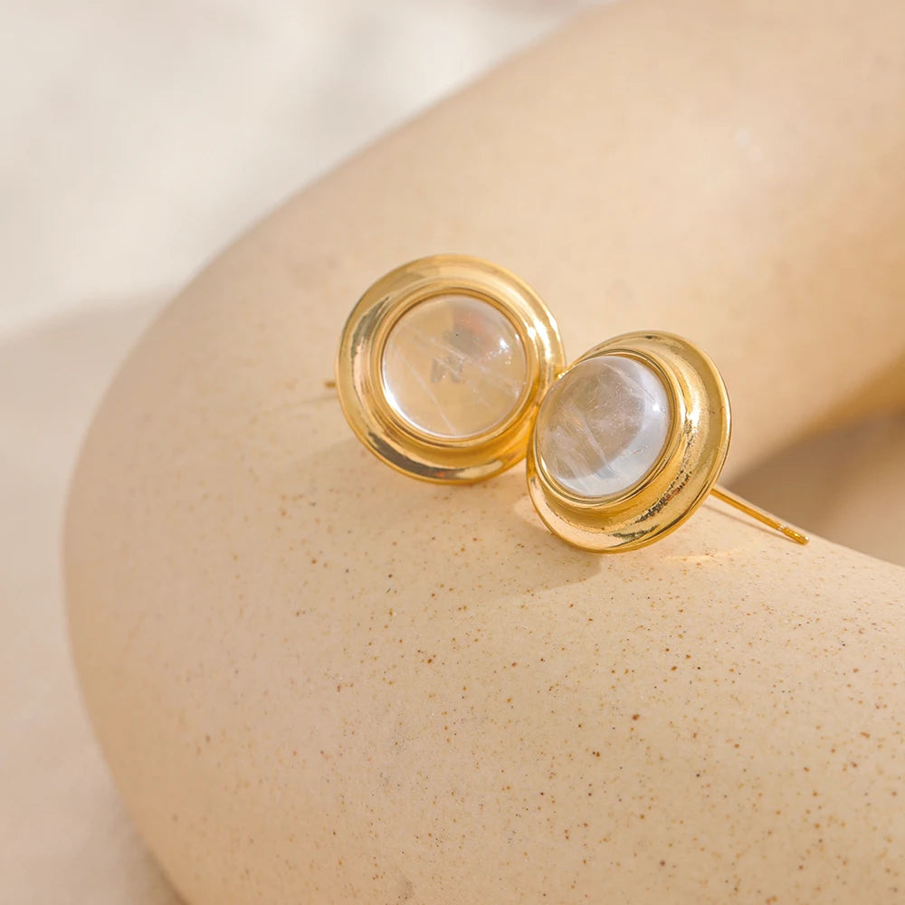 Serenity Natural Stone" earrings feature unique natural stones on hypoallergenic stainless steel hooks, plated with durable 18k gold.