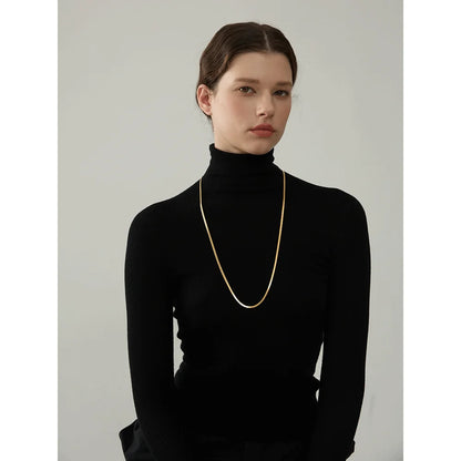 Yhpup 110CM Exquisite Stainless Steel Flat Snake Long Chain Stacking Necklace High Quality Daily Waterproof Fashion Chic Jewelry