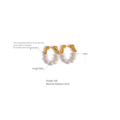 These exquisite earrings showcase a row of natural freshwater pearls, each selected for its exceptional quality, smooth iridescence, and luminous glow. Crafted from hypoallergenic stainless steel and plated with durable 18k gold, they embody elegance and luxury in every detail, reflecting light beautifully. Ideal for those seeking sophistication with a sustainable touch.