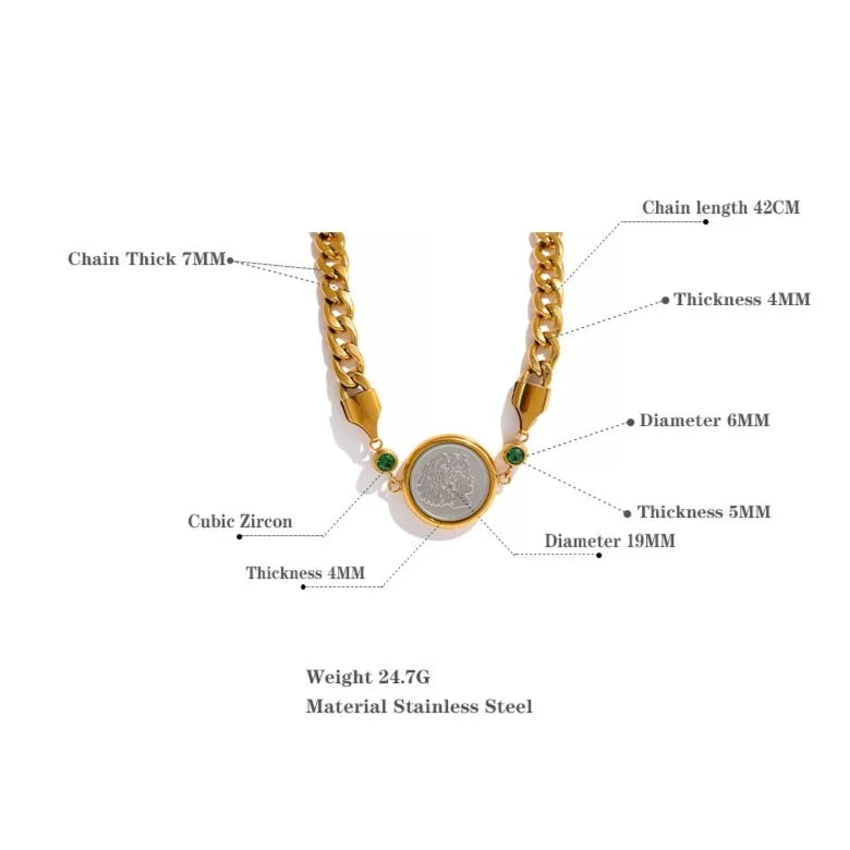 Introducing our African Coin Pendant Necklace - Celebrating Heritage. Crafted from hypoallergenic stainless steel and plated with sustainable 18k gold. Features an elegant African coin pendant on a sleek chain. Seamlessly blends tradition with contemporary style. Versatile for any occasion. Eco-conscious and enduring.