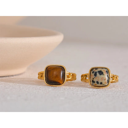 Admire the beauty of the natural square stone adorning our Vintage Ring. Its unique shape and timeless allure make it a standout piece in any jewelry collection.