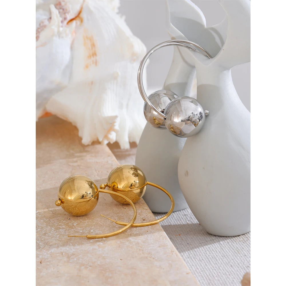 Elegant Golden Spherical Hoop Earrings