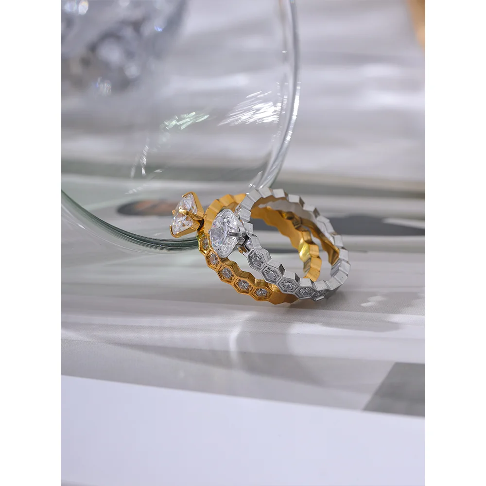 A third close-up image showcasing the ring from a different angle, emphasizing its versatility and how it can elevate any ensemble, whether for special occasions or daily wear.