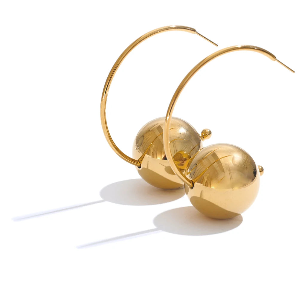 Elegant Golden Spherical Hoop Earrings