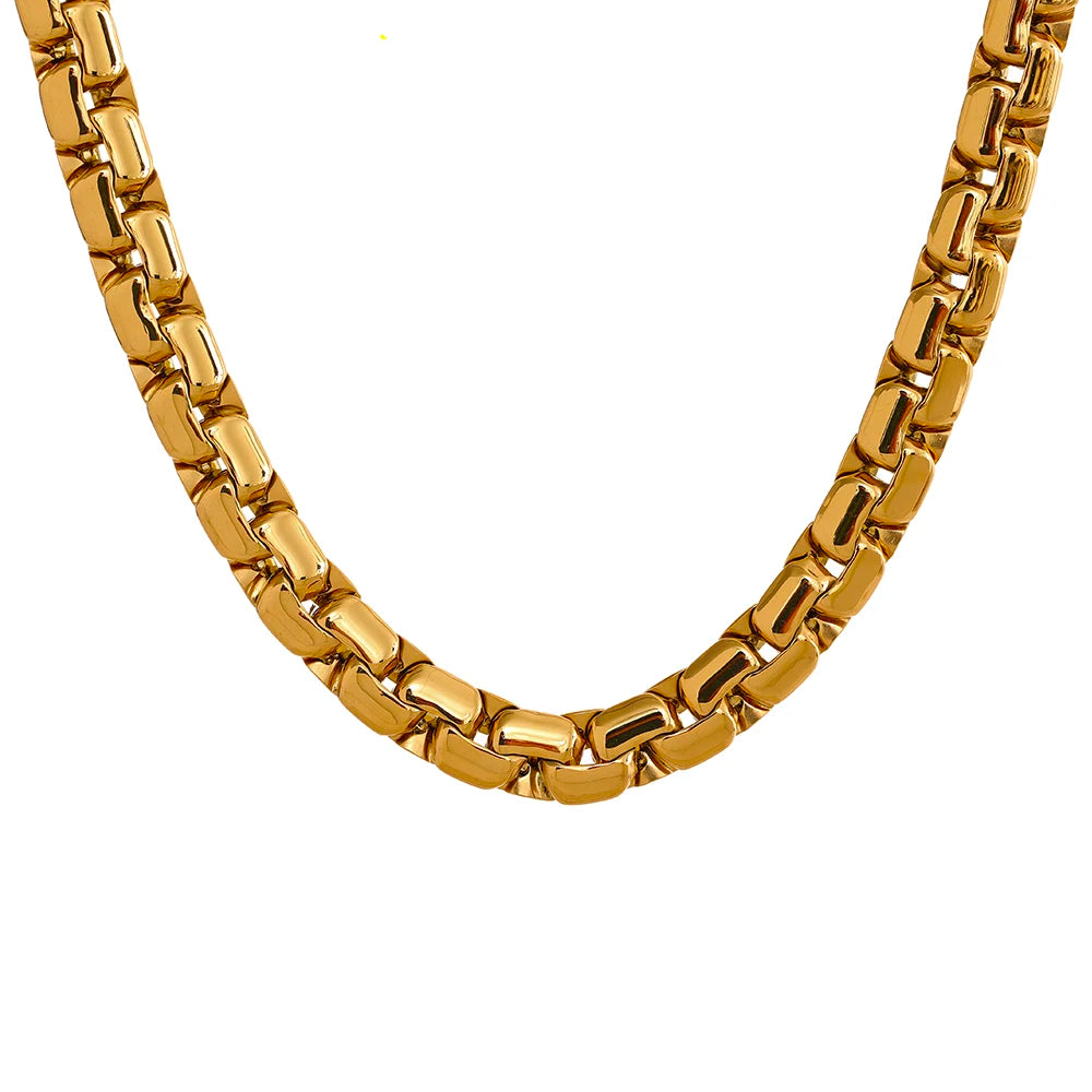 Introducing our Thick Chain Necklace and Bracelet Set - Bold Sophistication. Crafted from hypoallergenic stainless steel and plated with sustainable 18k gold. Imposing thick chains for a striking presence. Versatile elegance for any occasion. Eco-conscious and enduring comfort.