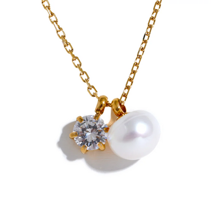 Crystal Pearl Dual Pendant Necklace