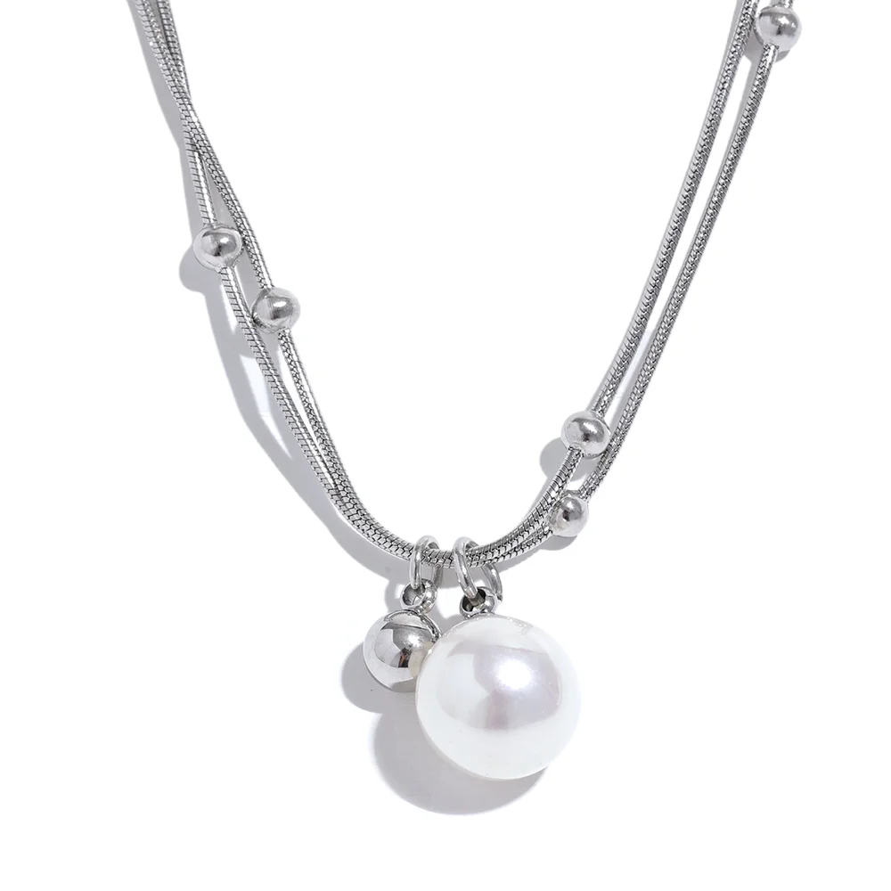 Pearl Pendant Necklace with Beaded Chain