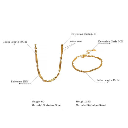 Elevate your style with our Flat Twisted Chain Necklace and Bracelet Set. Crafted from hypoallergenic stainless steel and plated with 18k gold, this set combines flat and twisted chains for an elegant and versatile look. Perfect for any occasion.