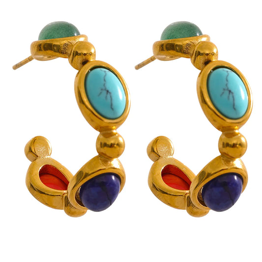 Step into the past with our Colorful Stone Vintage Earrings, featuring vibrant natural stones set on vintage-inspired hoops. Crafted from sustainable stainless steel with an 18k gold finish, these earrings offer timeless elegance and conscious style. Explore our selection of sizes to find the perfect fit for your style.