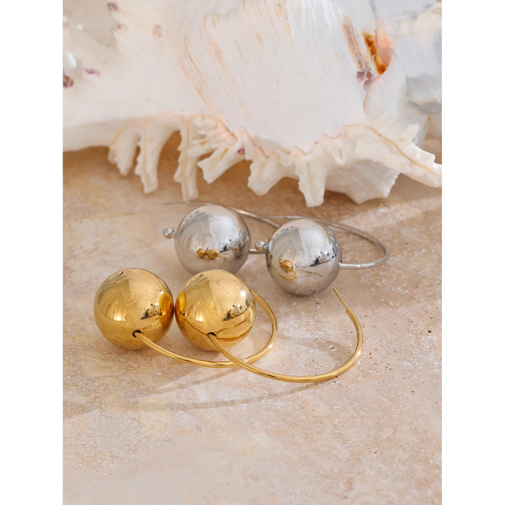 Elegant Golden Spherical Hoop Earrings