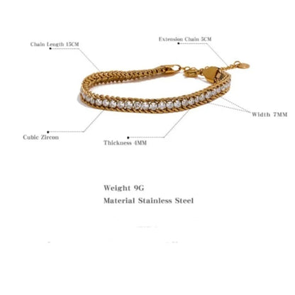 Full of Zirconias Bracelet, hypoallergenic stainless steel, 18k gold-plated, fully encrusted with zirconia stones for a continuous sparkle effect, perfect for those seeking a dazzling and sustainable piece for their wardrobe.