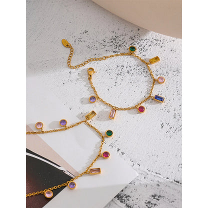 Detailed view of the Radiant Rainbow Zirconia Necklace, showcasing the intricate design and the long-lasting comfort provided by hypoallergenic stainless steel with 18k gold plating