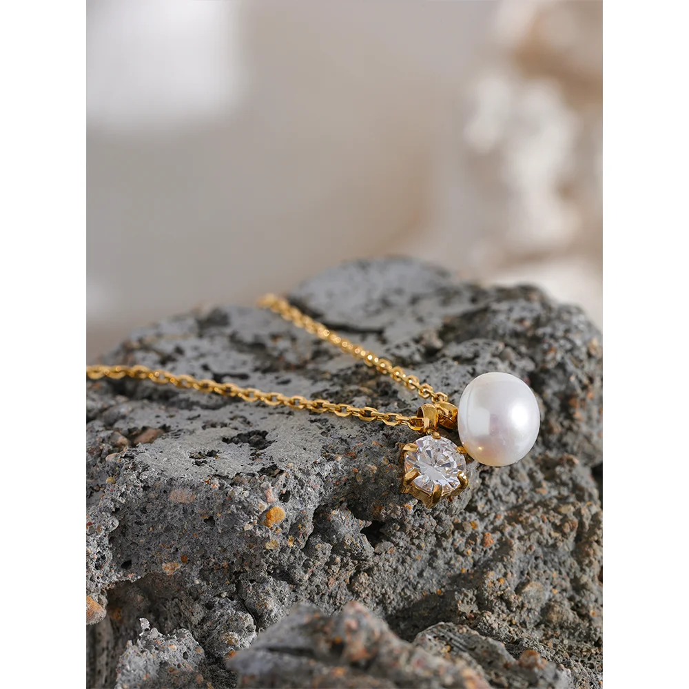 Crystal Pearl Dual Pendant Necklace